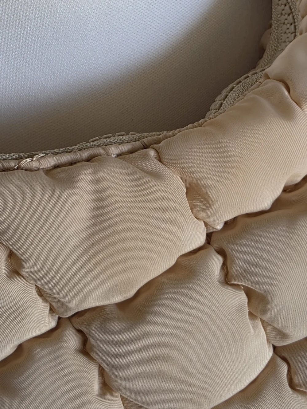 Urban Expressions Small Nylon Quilted Crescent Hobo - Cream - Picture 11 of 12